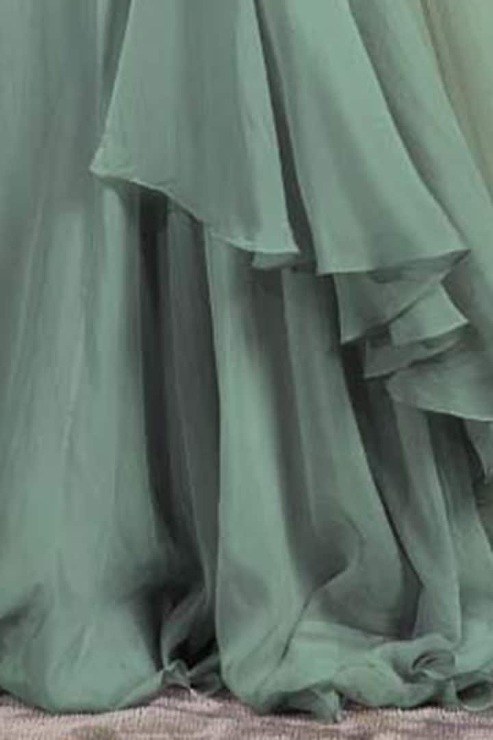 Green Georgette & Crepe Draped Flared Skirt Set by Jade by Ashima at Pernia's Pop Up Shop