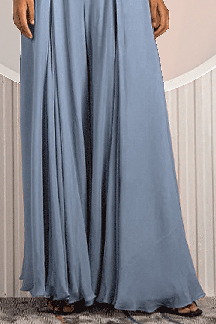 Ice Blue Georgette Embroidered Box Pleated Jumpsuit by Jade by Ashima at Pernia's Pop Up Shop