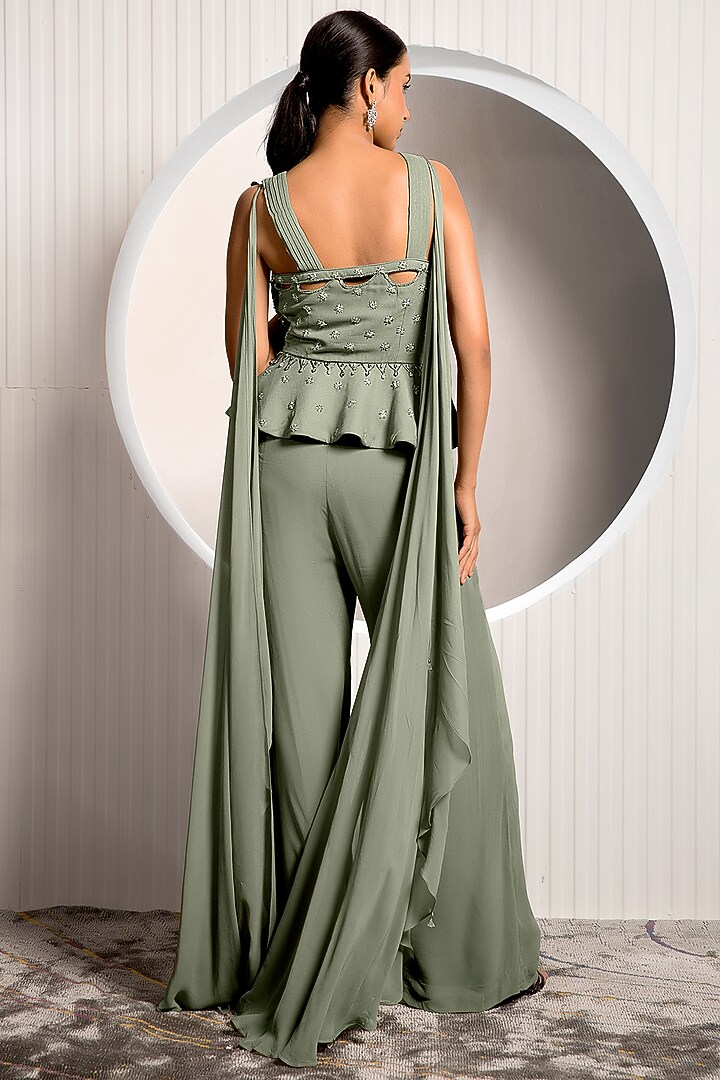 Olive Green Georgette Co-Ord Set by Jade by Ashima at Pernia's Pop Up Shop