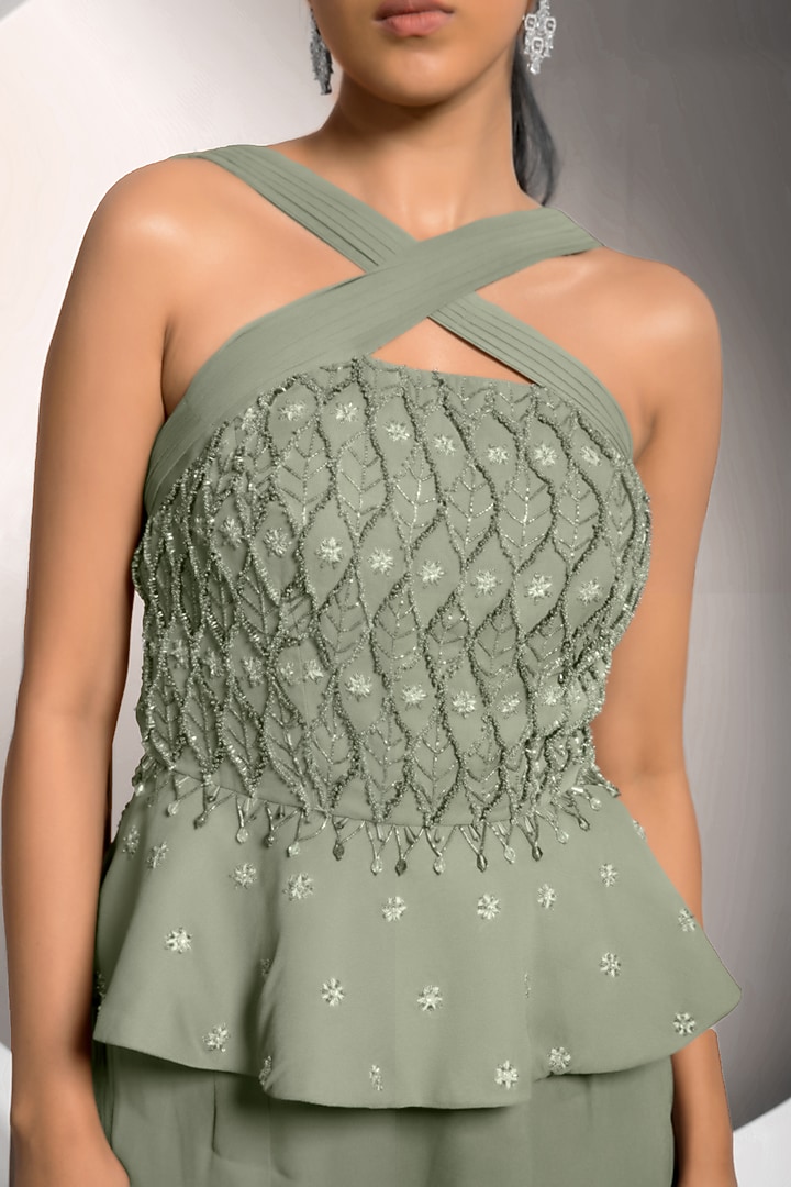 Olive Green Georgette Co-Ord Set by Jade by Ashima at Pernia's Pop Up Shop