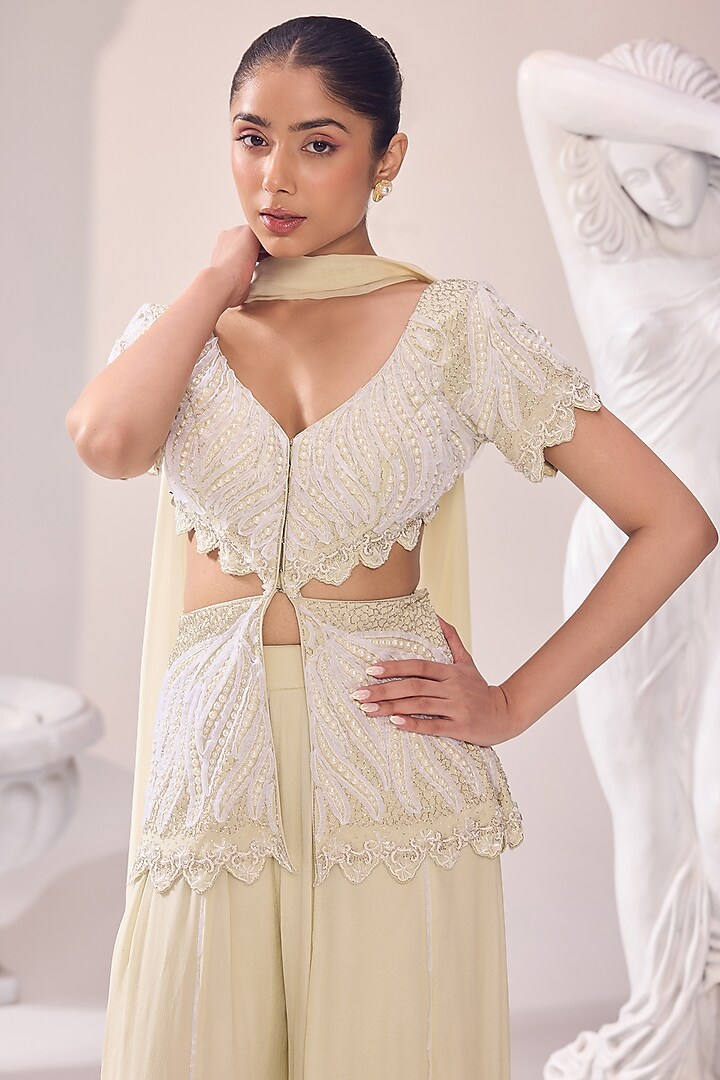 Green Chinon Kalidar Wedding Sharara Set by Jade By Ashima at Pernia's Pop Up Shop