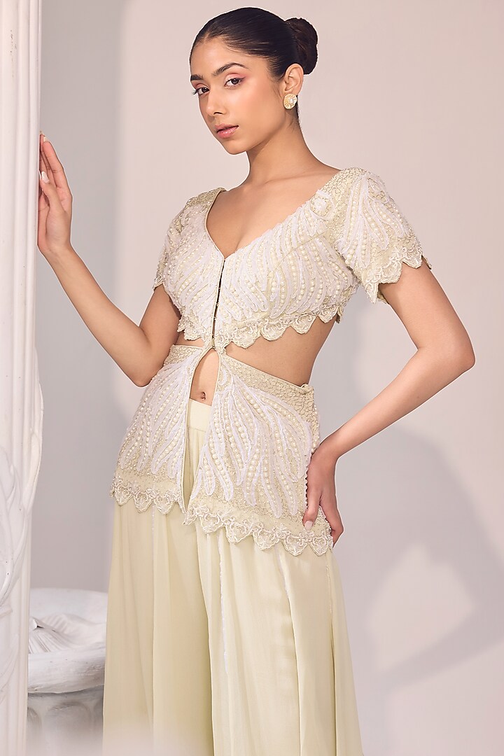 Green Chinon Kalidar Wedding Sharara Set by Jade By Ashima at Pernia's Pop Up Shop