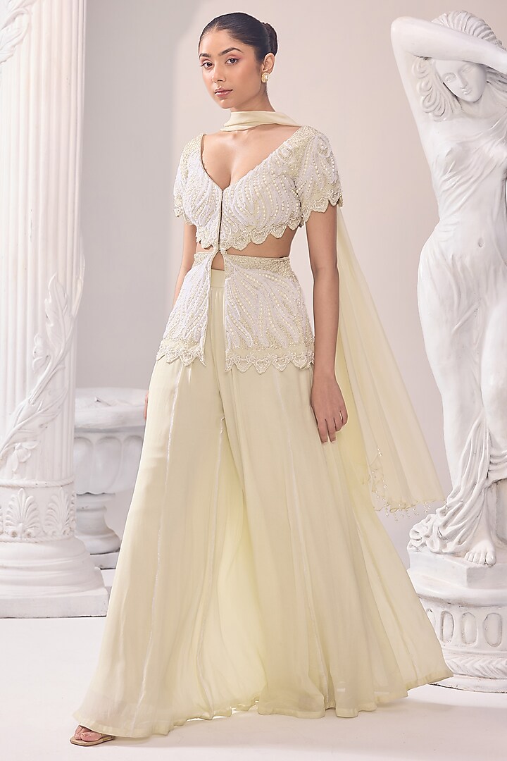Green Chinon Kalidar Wedding Sharara Set by Jade By Ashima at Pernia's Pop Up Shop