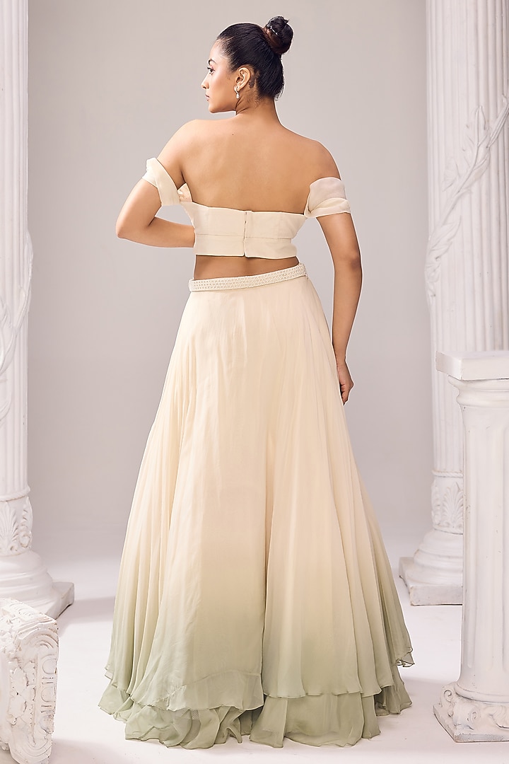Ivory Organza Pearl Embroidered Ombre Wedding Lehenga Set by Jade By Ashima at Pernia's Pop Up Shop