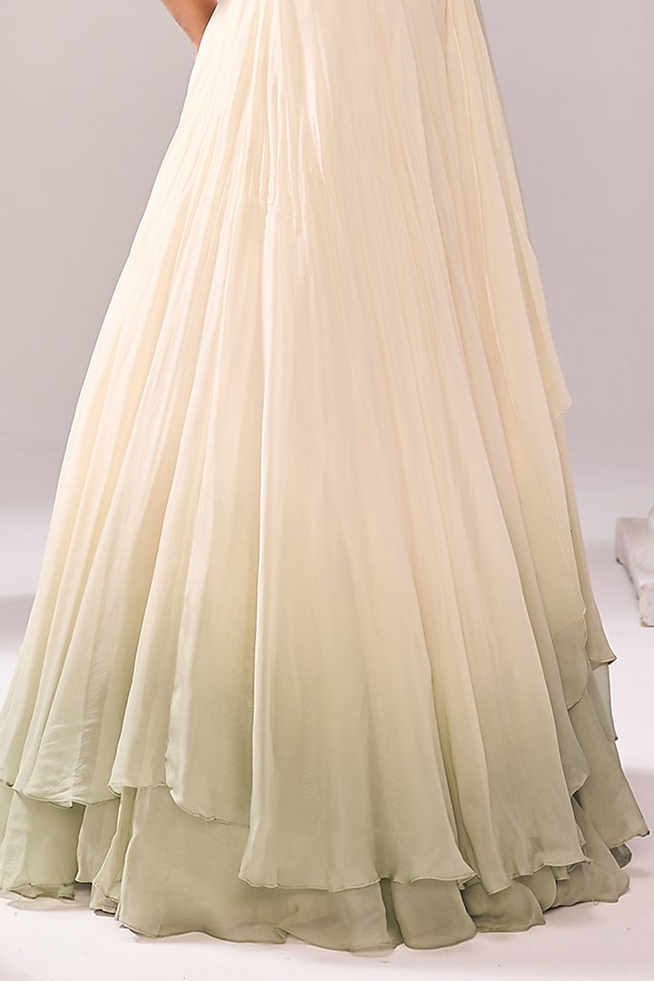 Ivory Organza Pearl Embroidered Ombre Wedding Lehenga Set by Jade By Ashima at Pernia's Pop Up Shop