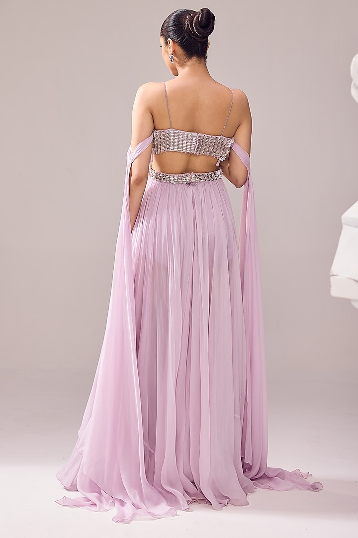 Pink Organza 3D Embellished Flared Engagement Gown by Jade By Ashima at Pernia's Pop Up Shop