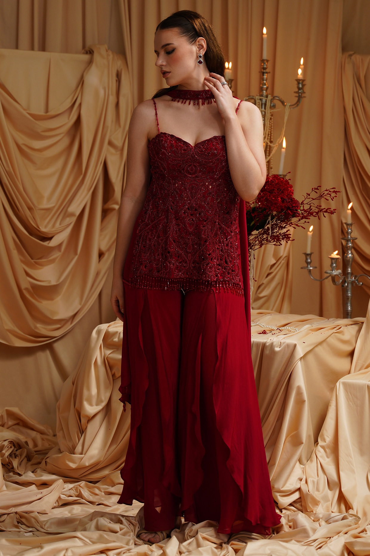 Buy Red Sharara Pants for Women Online from India's Luxury Designers 2025