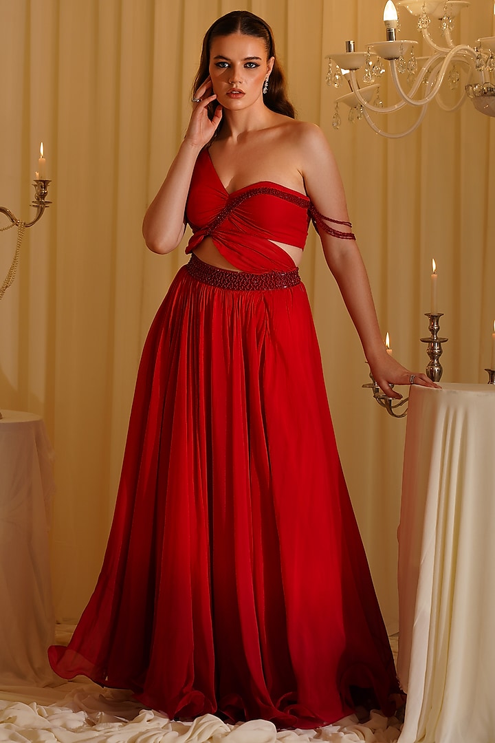 Candy Red & Cherry Redd Organza Ombre Engagement Gown by Jade by Ashima at Pernia's Pop Up Shop