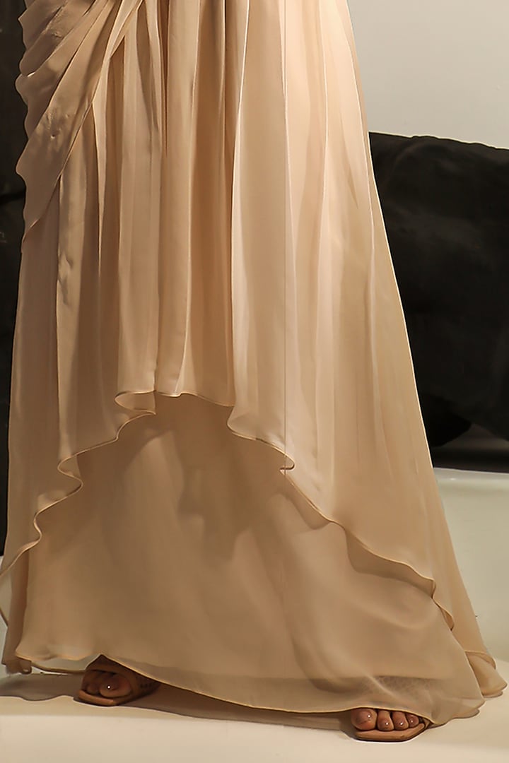 Pale Peach Organza Hand Embroidered Cape Set by Jade by Ashima at Pernia's Pop Up Shop