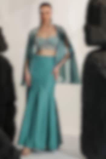 Tiffany Blue Organza Hand Embroidered Cape Set by Jade by Ashima at Pernia's Pop Up Shop