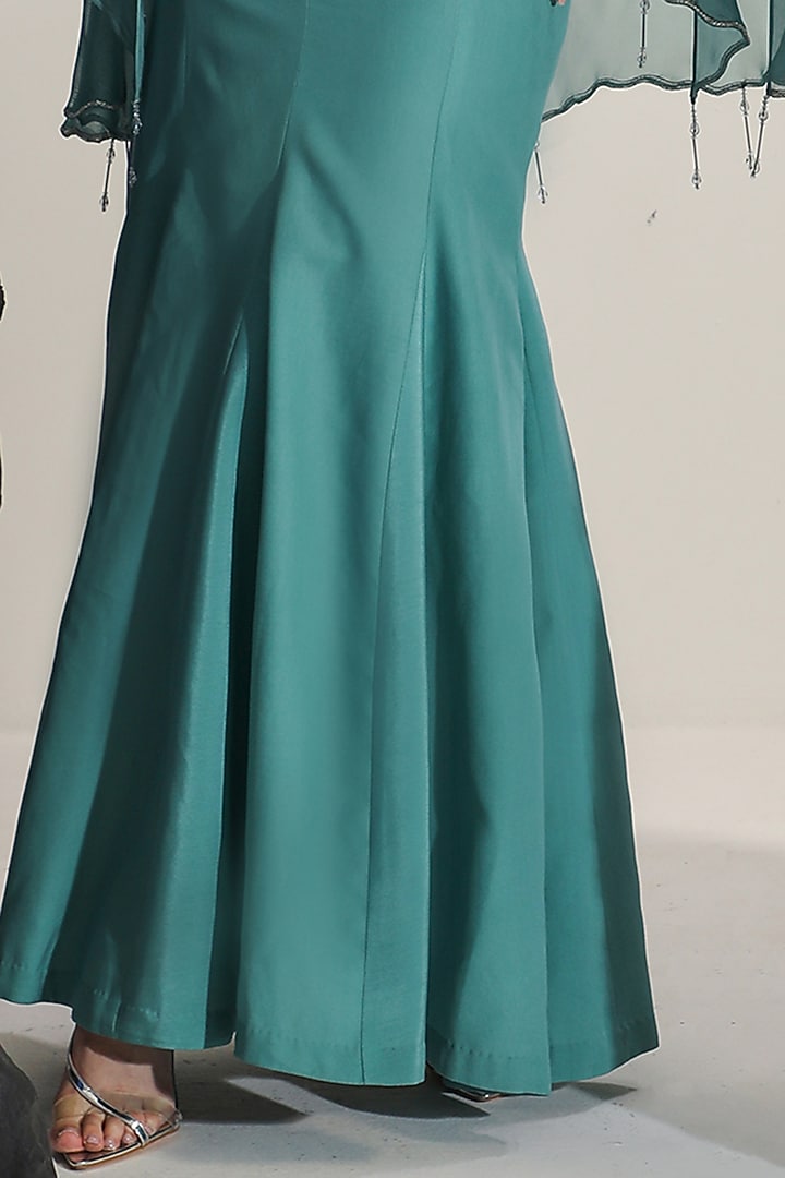 Tiffany Blue Organza Hand Embroidered Cape Set by Jade by Ashima at Pernia's Pop Up Shop