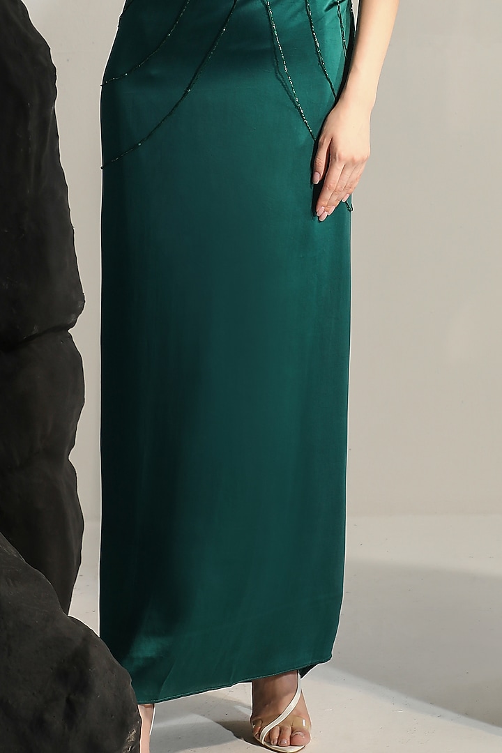 Emerald Green Satin Skirt Set by Jade by Ashima at Pernia's Pop Up Shop