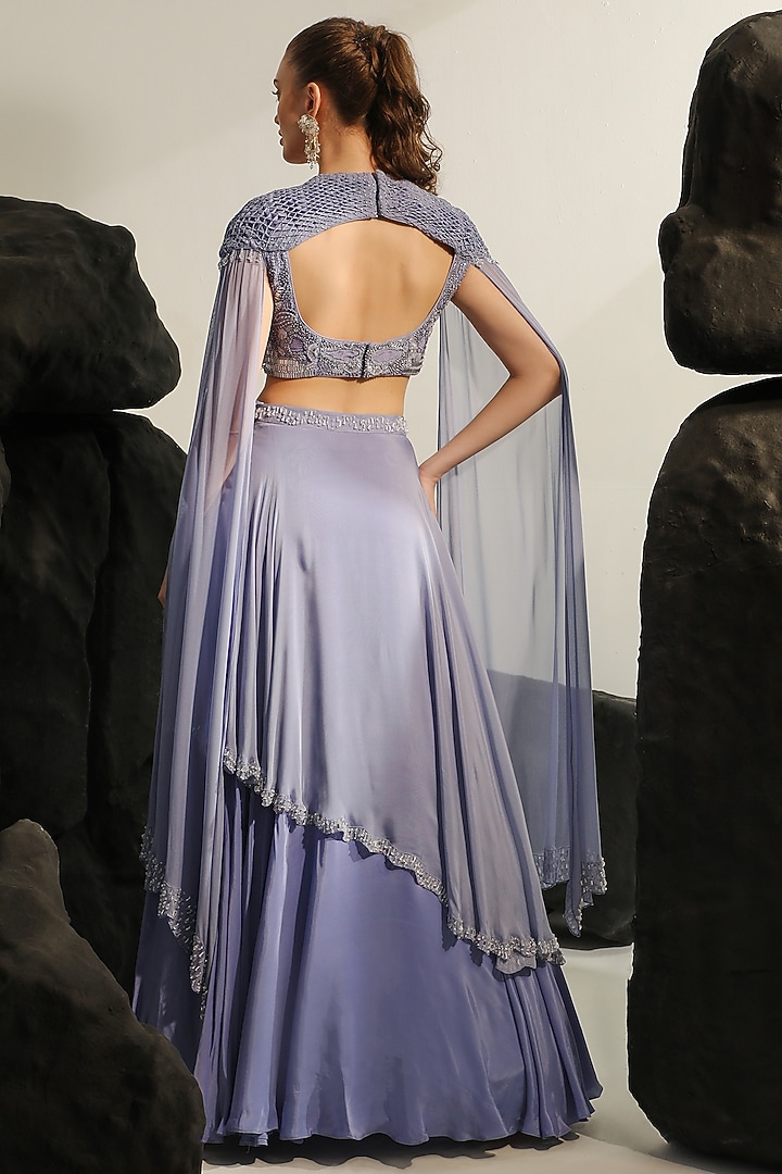 Purple Georgette & Crepe Embroidered Skirt Set by Jade by Ashima at Pernia's Pop Up Shop