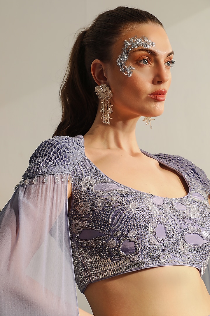 Purple Georgette & Crepe Embroidered Skirt Set by Jade by Ashima at Pernia's Pop Up Shop