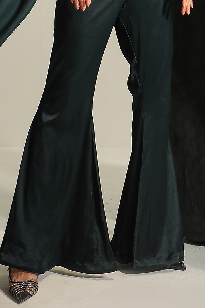 Deep Bluish Green Lycra Satin & Crepe Hand Embroidered Jumpsuit by Jade by Ashima at Pernia's Pop Up Shop