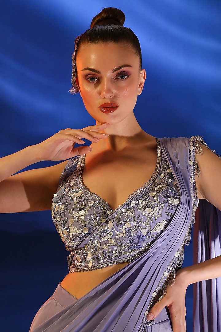 Angel Purple Draped Saree Set