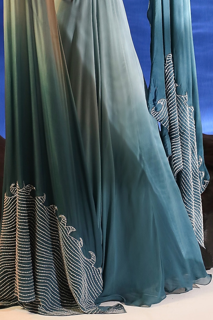 Mist Blue & Teal Georgette Hand Embroidered Engagement Gown by Jade by Ashima at Pernia's Pop Up Shop