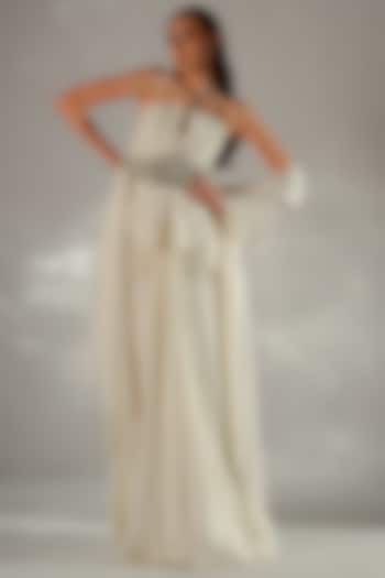 Ivory Satin & Organza Embellished Co-Ord Set by Jade by Ashima at Pernia's Pop Up Shop