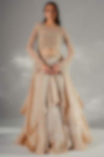 Sand Gold Palladium Embroidered Wedding Lehenga Set by Jade by Ashima at Pernia's Pop Up Shop