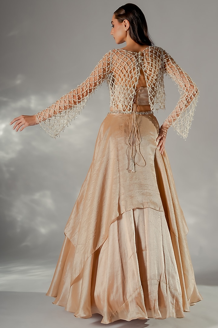 Sand Gold Palladium Embroidered Wedding Lehenga Set by Jade by Ashima at Pernia's Pop Up Shop