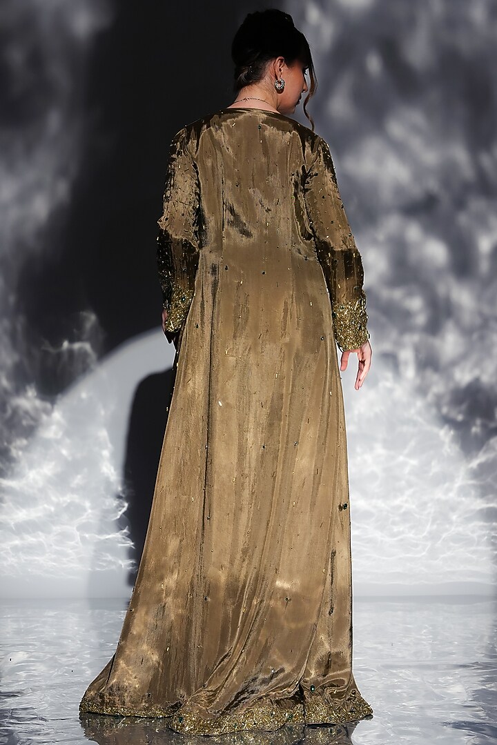 Khaki Green Upada & Satin Embroidered Jacket Set by Jade by Ashima at Pernia's Pop Up Shop