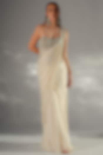 Ivory Organza Draped Wedding Saree Set by Jade by Ashima at Pernia's Pop Up Shop