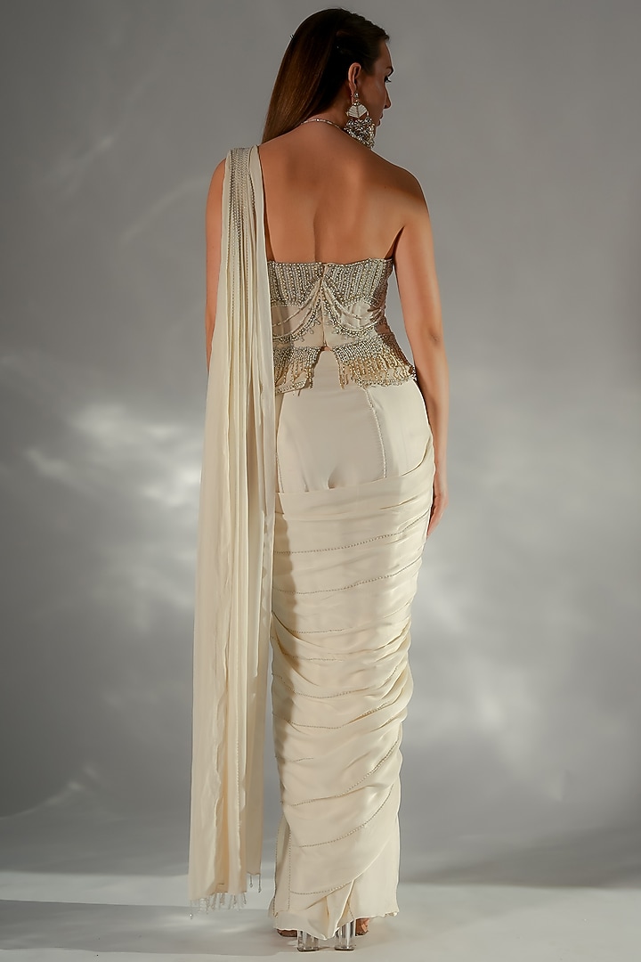 Ivory Organza Draped Wedding Saree Set by Jade by Ashima at Pernia's Pop Up Shop