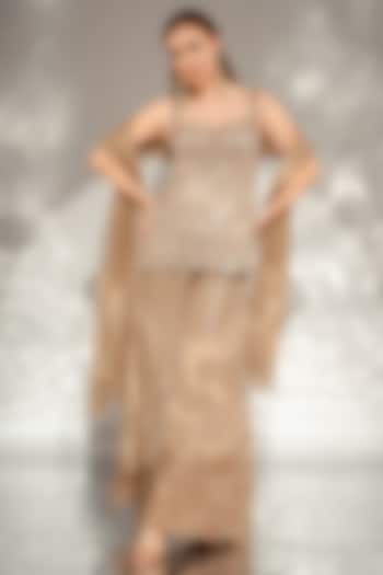 Dusty Gold Satin & Organza Embroidered Wedding Sharara Set by Jade by Ashima at Pernia's Pop Up Shop