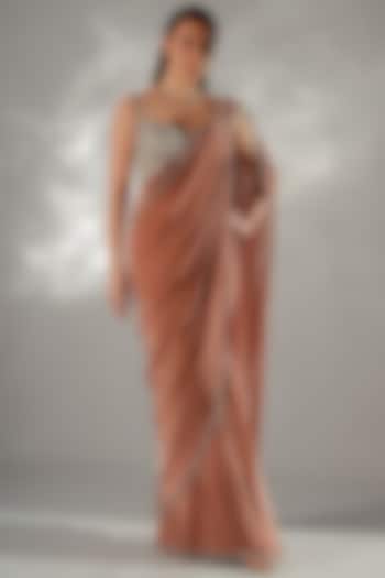 Ivory Satin Draped Wedding Saree Set by Jade by Ashima at Pernia's Pop Up Shop