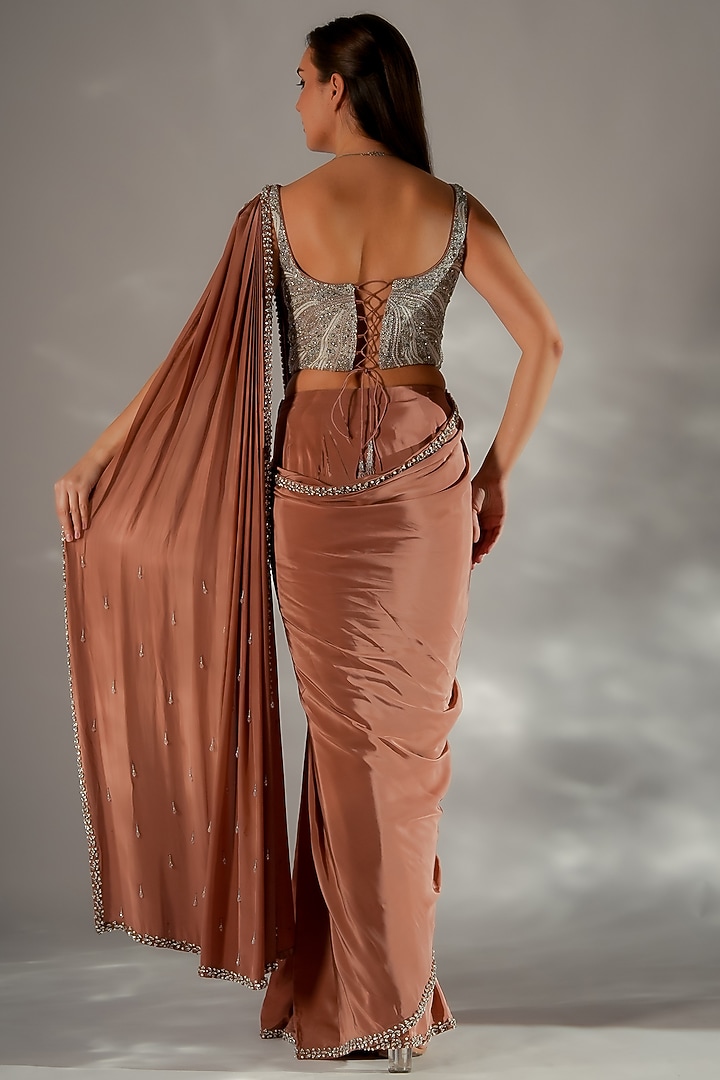 Ivory Satin Draped Wedding Saree Set by Jade by Ashima at Pernia's Pop Up Shop