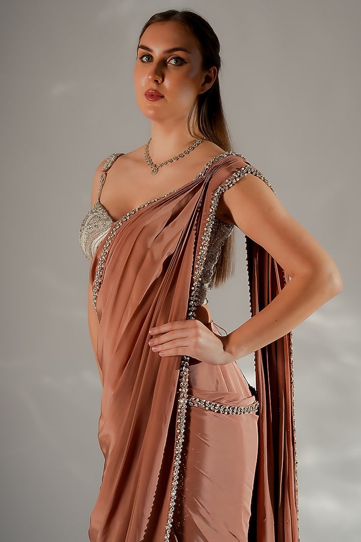 Ivory Satin Draped Wedding Saree Set by Jade by Ashima at Pernia's Pop Up Shop
