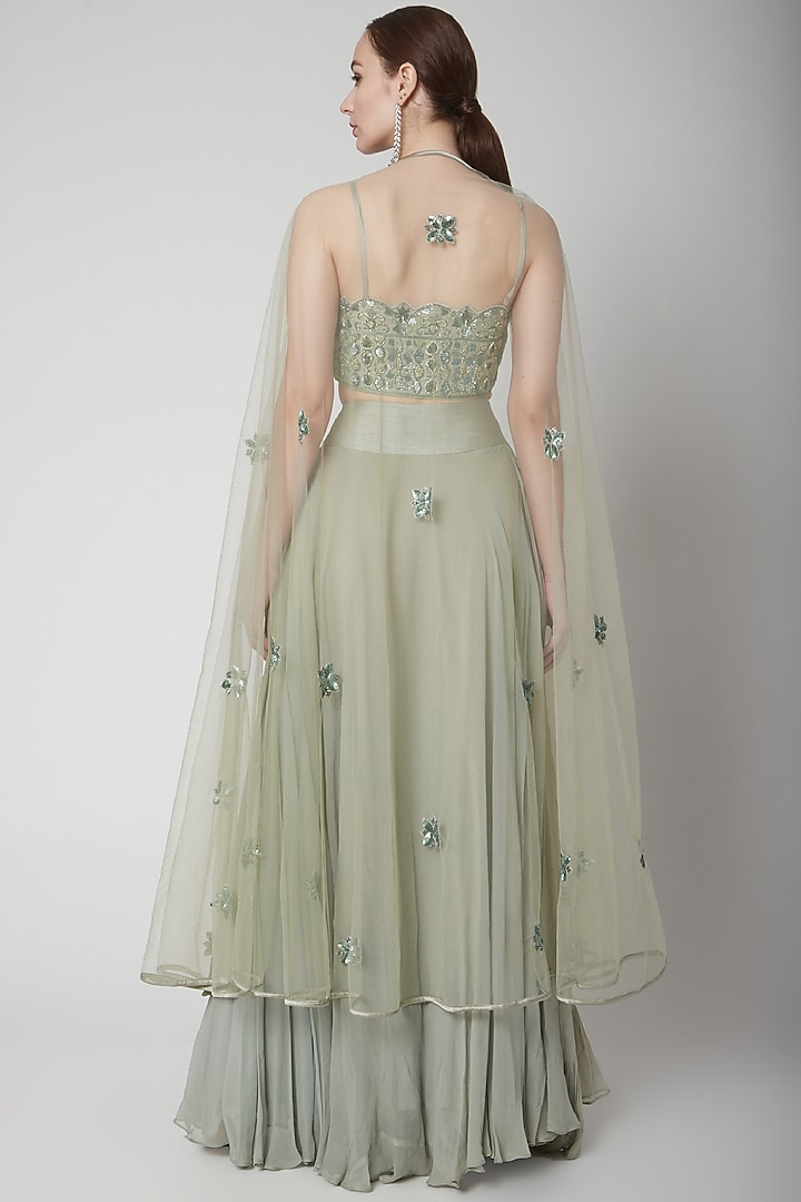 Mint Green Dupion Skirt Set by Jade by Ashima at Pernia's Pop Up Shop