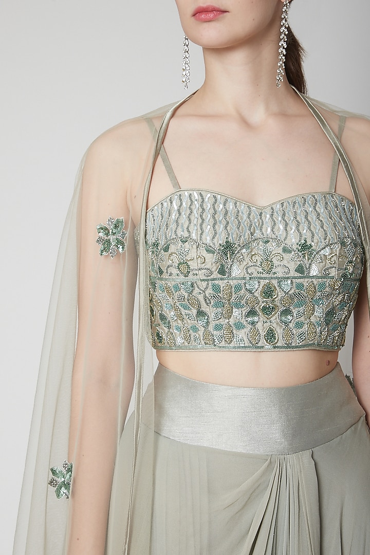 Mint Green Dupion Skirt Set by Jade by Ashima at Pernia's Pop Up Shop