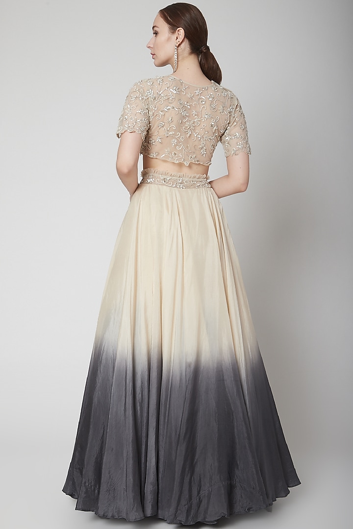 Ivory Embellished Blouse With Ombre Wedding Lehenga by Jade by Ashima at Pernia's Pop Up Shop