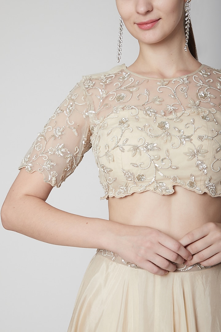 Ivory Embellished Blouse With Ombre Wedding Lehenga by Jade by Ashima at Pernia's Pop Up Shop