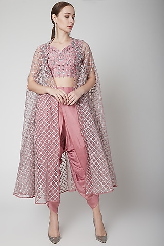 Dark Onion Pink Embellished Cape Set by Jade by Ashima