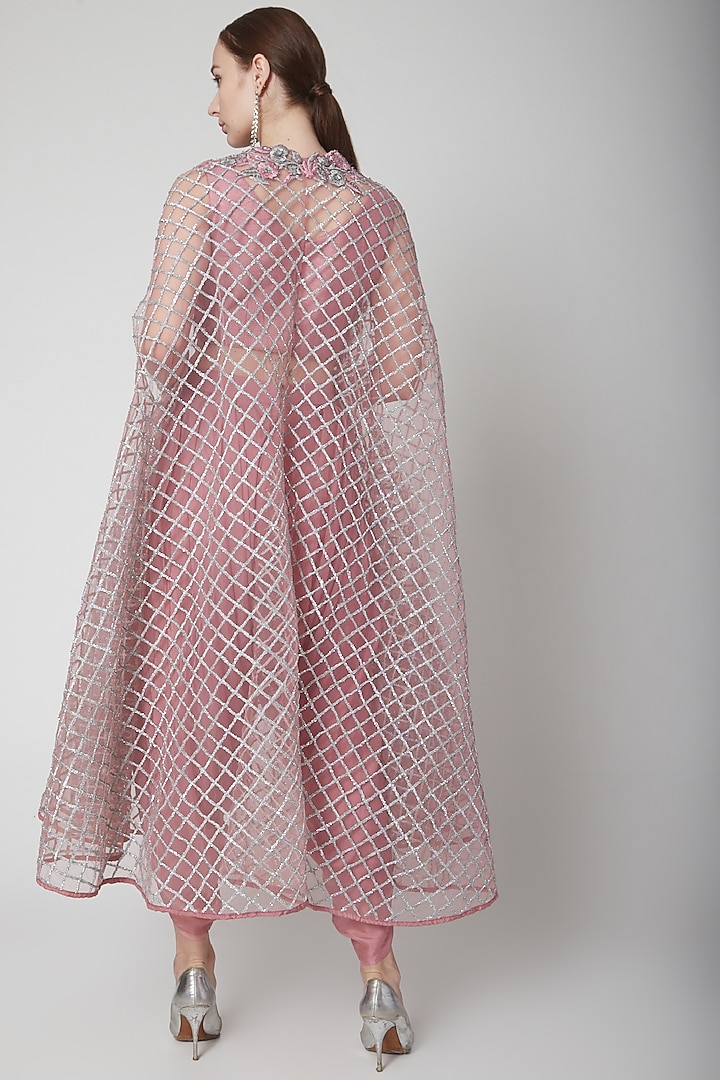 Dark Onion Pink Embellished Cape Set by Jade by Ashima at Pernia's Pop Up Shop