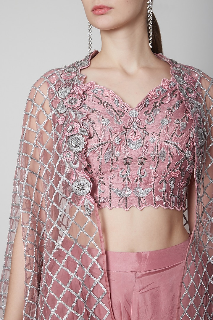 Dark Onion Pink Embellished Cape Set by Jade by Ashima at Pernia's Pop Up Shop