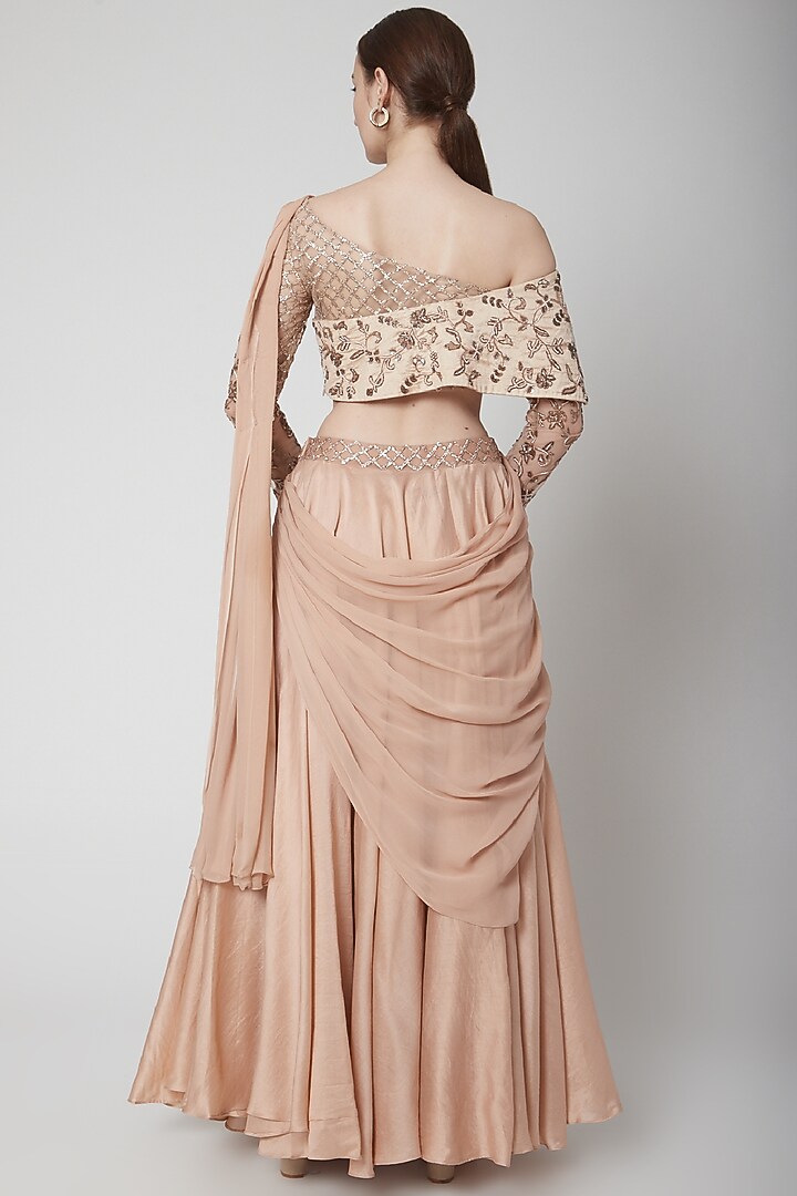 Peach Embellished Draped Wedding Saree Set by Jade by Ashima at Pernia's Pop Up Shop