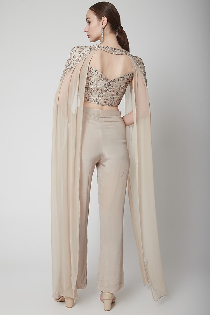 Greyish Brown Embroidered Cape Set by Jade by Ashima at Pernia's Pop Up Shop