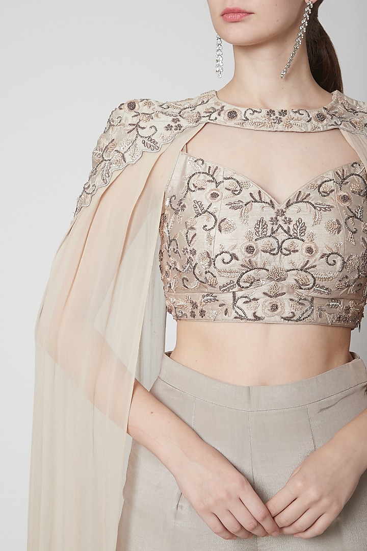 Greyish Brown Embroidered Cape Set by Jade by Ashima at Pernia's Pop Up Shop
