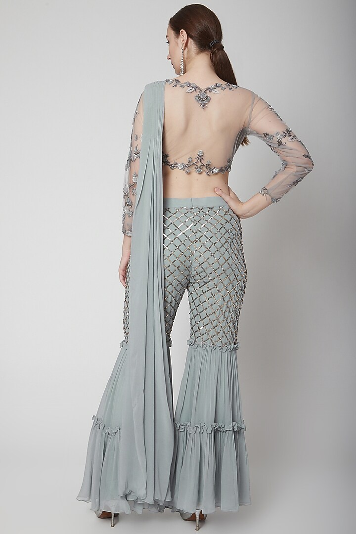 Steel Grey Embroidered Wedding Sharara Set by Jade by Ashima at Pernia's Pop Up Shop