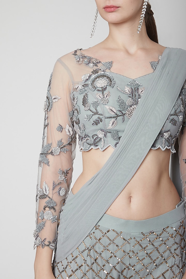 Steel Grey Embroidered Wedding Sharara Set by Jade by Ashima at Pernia's Pop Up Shop