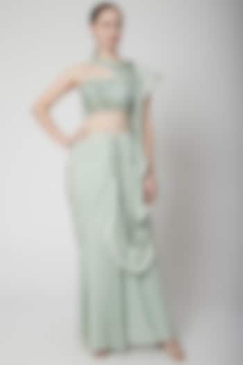 Mint Green Embroidered Draped Gown by Jade by Ashima at Pernia's Pop Up Shop