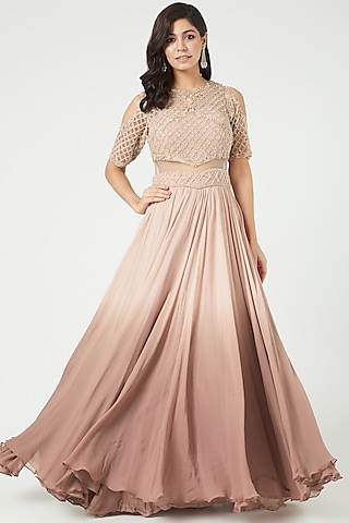 Light Wine Ombre Skirt Set by Jade by Ashima