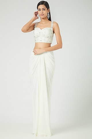 White Georgette & Dupion Skirt Set by Jade by Ashima