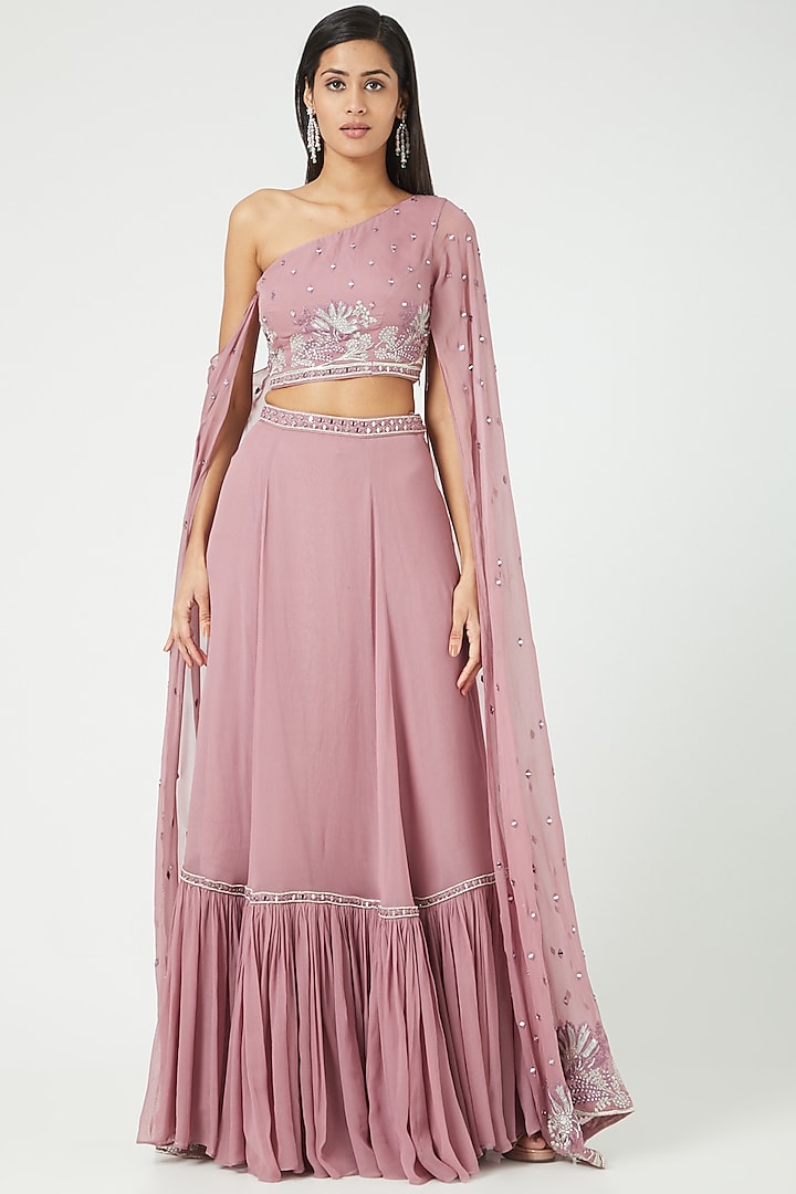 Pink Georgette Skirt Set by Jade by Ashima