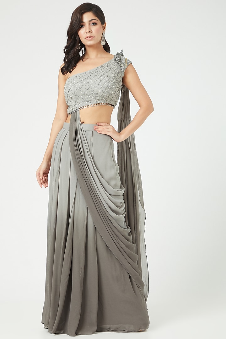Grey Draped Gown Saree by Jade by Ashima