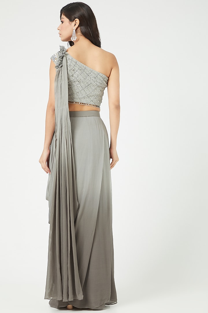 Grey Draped Wedding Gown Saree by Jade by Ashima at Pernia's Pop Up Shop
