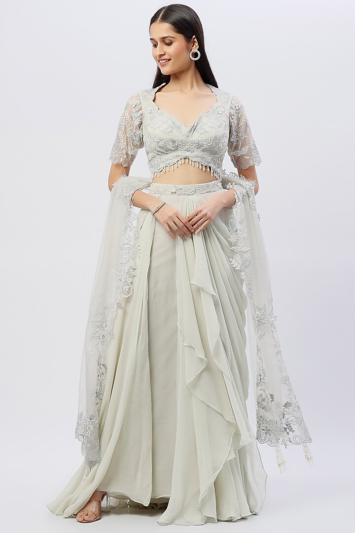 Silver Embroidered Lehenga Set by Jade by Ashima
